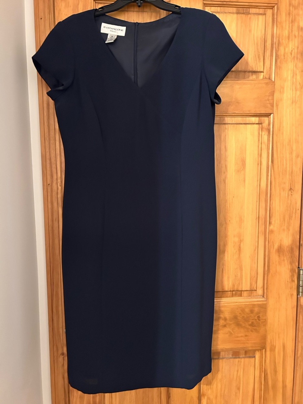 Evan Picone Navy Cap-Sleeve V-Neck Sheath Dress